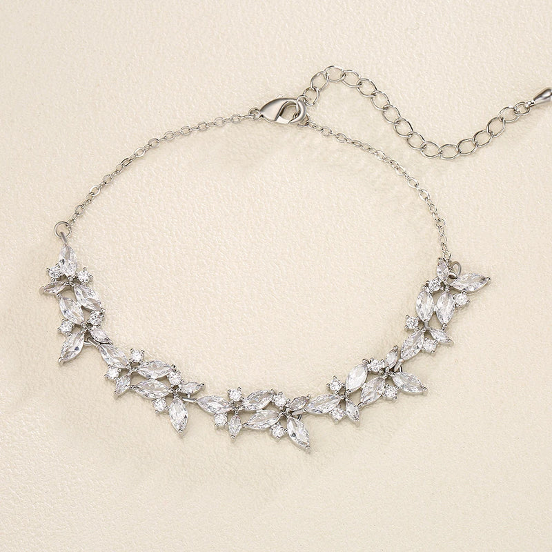 Uilz Leaf Bride Bracelets for Women Cubic Zirconia Wedding Jewelry