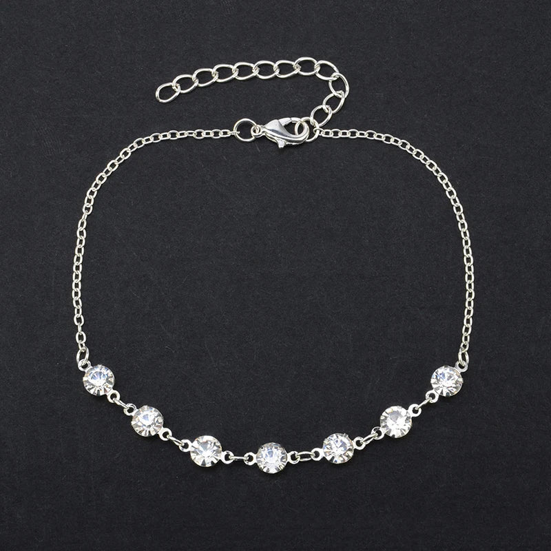Uilz Summer Cz Silver Chain Women Anklet Bohemian Pendant Beach Jewelry