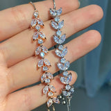 Uilz CZ Bridal Bracelets Sliver Leaf Charm Bangle Clear Crystal Wedding Jewelry