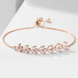 Uilz CZ Bridal Bracelets Sliver Leaf Charm Bangle Clear Crystal Wedding Jewelry