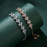 Uilz CZ Bridal Bracelets Sliver Leaf Charm Bangle Clear Crystal Wedding Jewelry