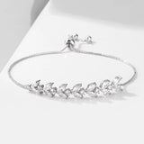 Uilz CZ Bridal Bracelets Sliver Leaf Charm Bangle Clear Crystal Wedding Jewelry