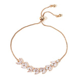 Uilz CZ Bridal Bracelets Sliver Leaf Charm Bangle Clear Crystal Wedding Jewelry