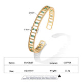 Vintage Green Crystal Charm Cuff Bracelet Bangle for Women