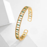Vintage Green Crystal Charm Cuff Bracelet Bangle for Women