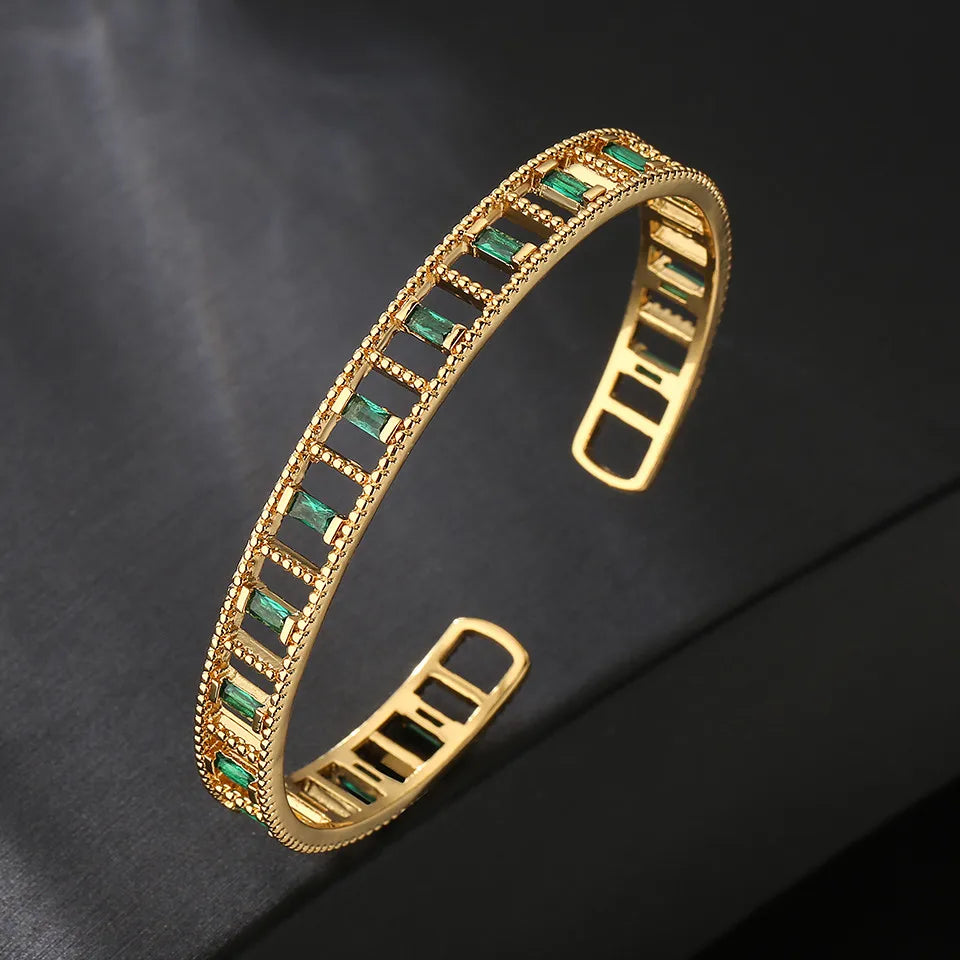 Vintage Green Crystal Charm Cuff Bracelet Bangle for Women