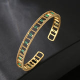 Vintage Green Crystal Charm Cuff Bracelet Bangle for Women