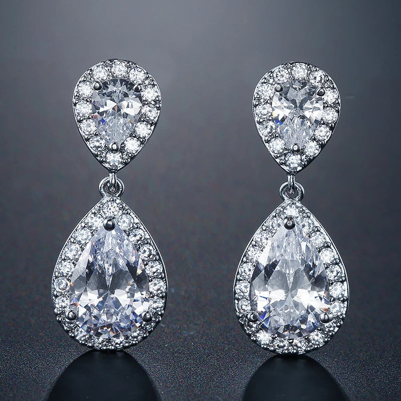 Zircons Classic Water Drop CZ Bridal Earrings UE091