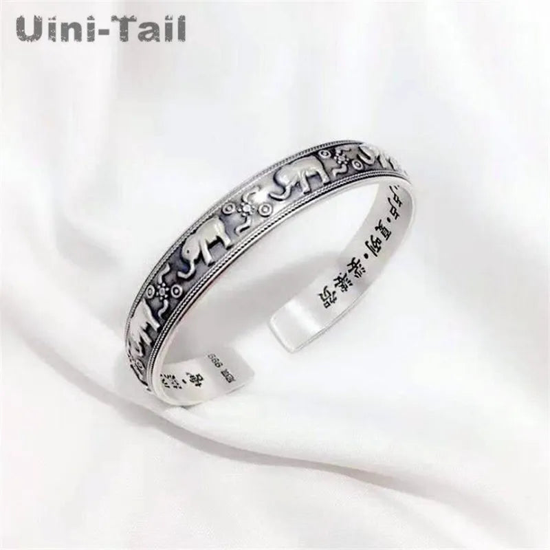 Uini-Tail 925 Tibetan Silver Elephant Bracelet Ethnic Jewelry