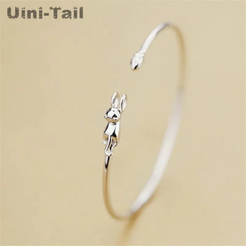 925 Tibetan Silver Cat Bracelet Adjustable