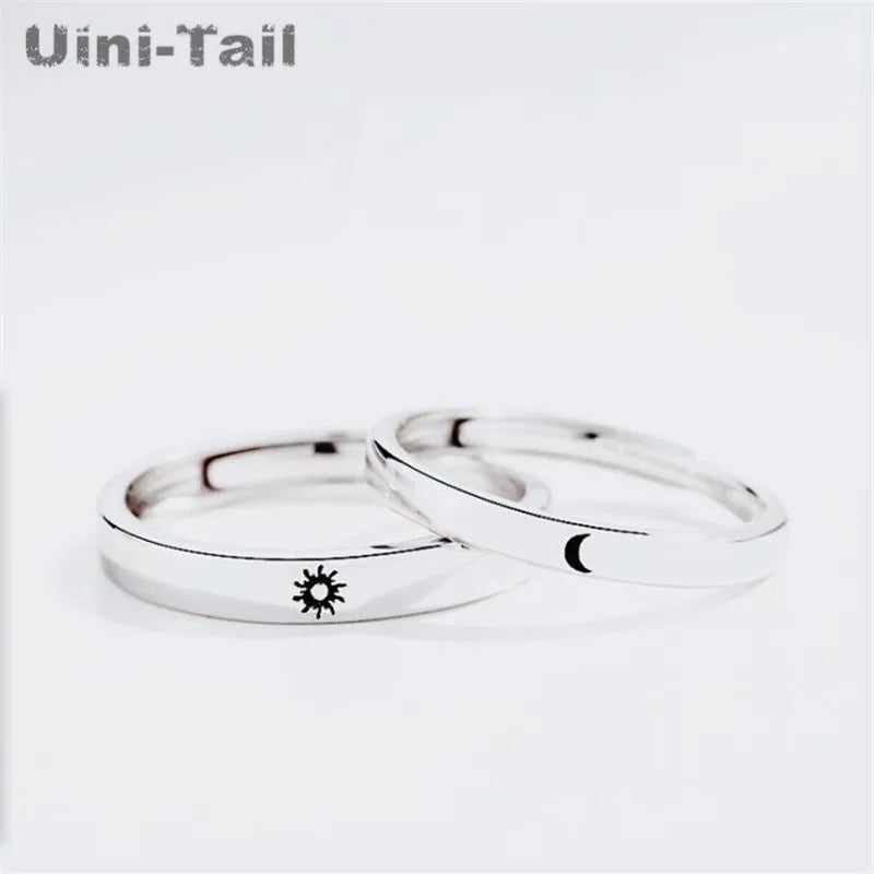 Uini-Tail 925 Silver Sun Moon Couple Open Ring Sun Moon Jewelry