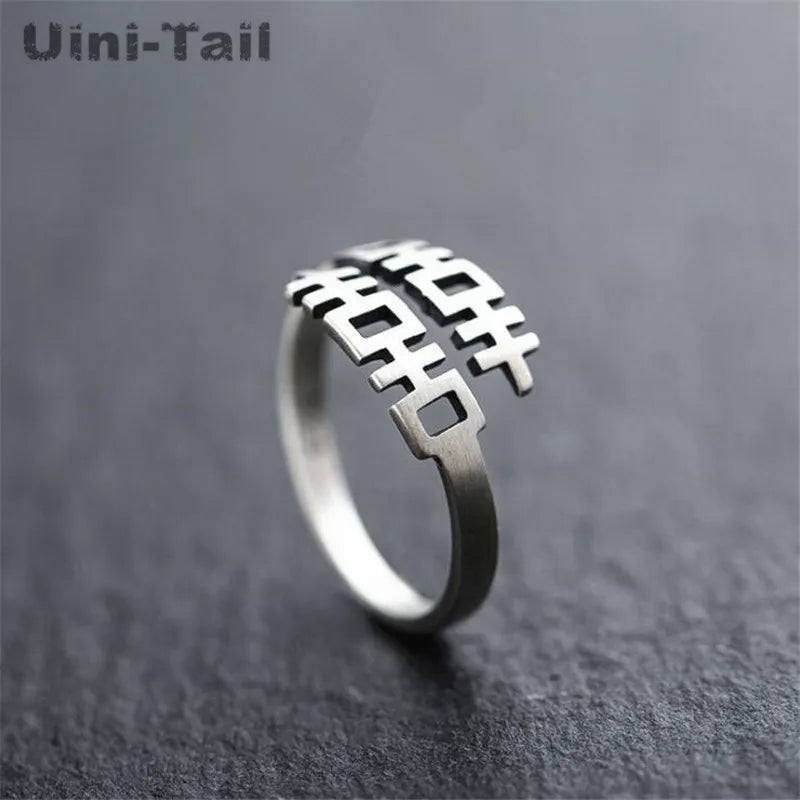 Uini-Tail hot 925 Tibetan silver Chinese national double happiness ring