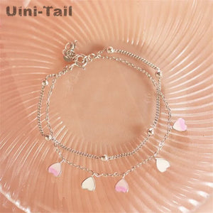 Pink Heart Double-layer Bracelet Sweet Cherry Girl Pink Jewelry