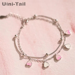 Pink Heart Double-layer Bracelet Sweet Cherry Girl Pink Jewelry