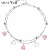 Pink Heart Double-layer Bracelet Sweet Cherry Girl Pink Jewelry