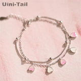Pink Heart Double-layer Bracelet Sweet Cherry Girl Pink Jewelry