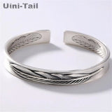 Uini-Tail 925 Tibetan Silver Feather Bracelet Couple Models Open Bracelet