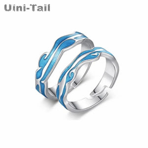 Sweet Romantic Couple Open Ring, Tibetan Silver Sea Water Design