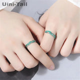 Uini-Tail 925 Tibetan Silver Green Banana Leaf Couple Ring Sweet