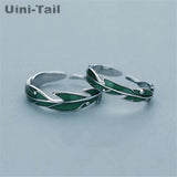 Uini-Tail 925 Tibetan Silver Green Banana Leaf Couple Ring Sweet