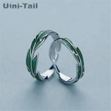 Uini-Tail 925 Tibetan Silver Green Banana Leaf Couple Ring Sweet