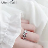 Uini-Tail 925 Tibetan Silver Red Heart Opening Couple Ring