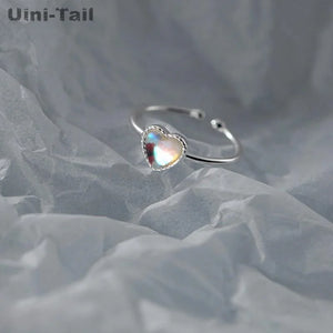 Uini-Tail 925 Tibetan Silver Heart Open Ring Sweet Delicate Jewelry