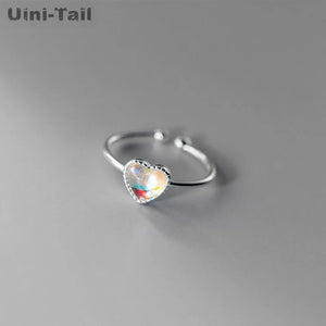 Uini-Tail 925 Tibetan Silver Heart Open Ring Sweet Delicate Jewelry