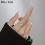 Uini-Tail 925 Tibetan Silver Heart Open Ring Sweet Delicate Jewelry