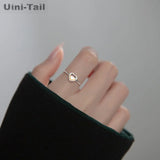 Uini-Tail 925 Tibetan Silver Heart Open Ring Sweet Delicate Jewelry