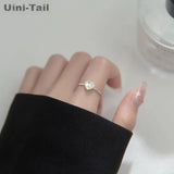 Uini-Tail 925 Tibetan Silver Heart Open Ring Sweet Delicate Jewelry