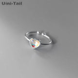 Uini-Tail 925 Tibetan Silver Heart Open Ring Sweet Delicate Jewelry