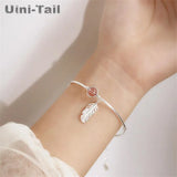 Uini-Tail Hot 925 Tibetan Silver Feather Pink Strawberry Bracelet
