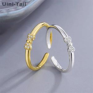 925 Tibetan Silver Bow Micro-Inlaid Open Ring