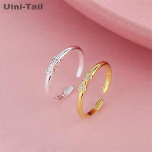 925 Tibetan Silver Bow Micro-Inlaid Open Ring