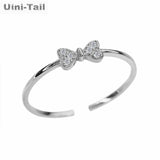 925 Tibetan Silver Bow Micro-Inlaid Open Ring