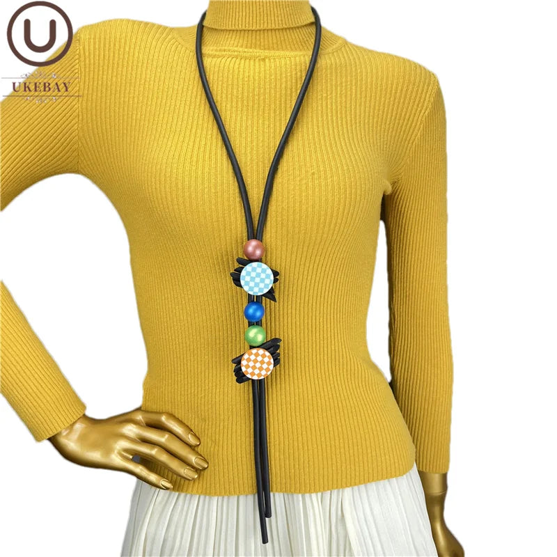 Ukebay Long Ethnic Necklace Gothic Rubber Wooden Bead Tassel Vintage Jewelry