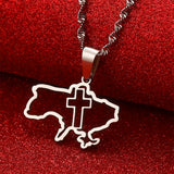 Ukraine Map Cross Pendant Stainless Steel Ukrainian Jewelry