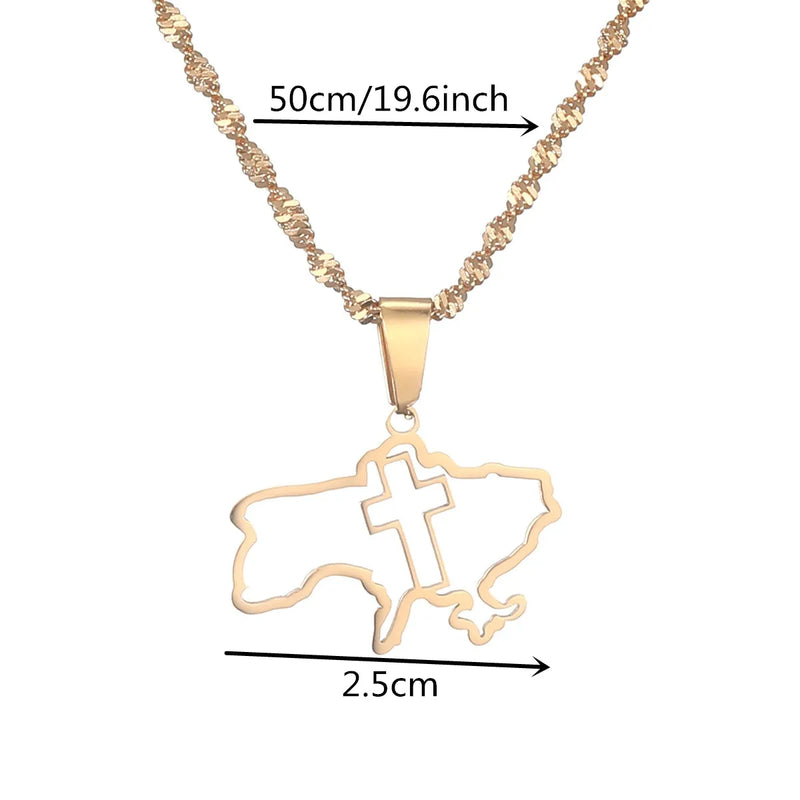 Ukraine Map Cross Pendant Stainless Steel Ukrainian Jewelry