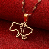 Ukraine Map Cross Pendant Stainless Steel Ukrainian Jewelry