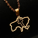Ukraine Map Cross Pendant Stainless Steel Ukrainian Jewelry