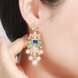 925 Silver Stud Earrings with Pearls, Tassel Earrings, Jewelry