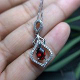 Red Garnet Stone Pendant Necklace 925 Sterling Silver Gemstone Pendant