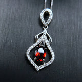 Red Garnet Stone Pendant Necklace 925 Sterling Silver Gemstone Pendant