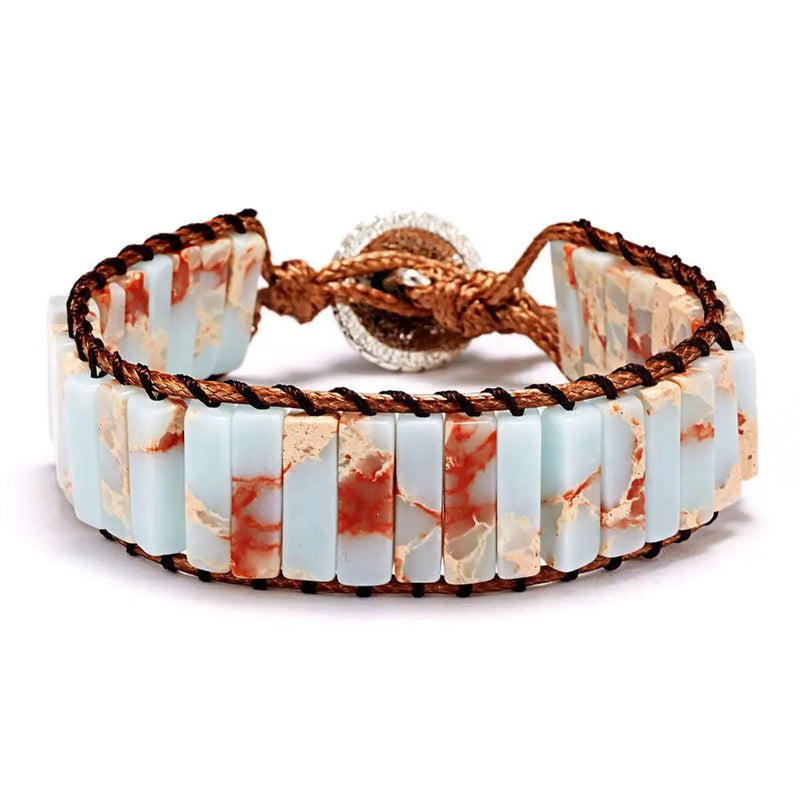 Stone Single Wrap Beaded Leather Rope Adjustable Boho Wrap Bracelet