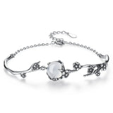 Thai Silver Plum Blossom Bracelet, Moonlight Stone Flower Bracelet