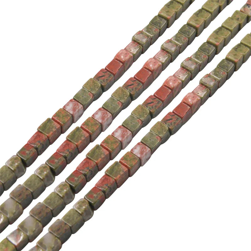 Unakite Natural Stone Beads 4mm Cube Shape DIY Jewelry Making