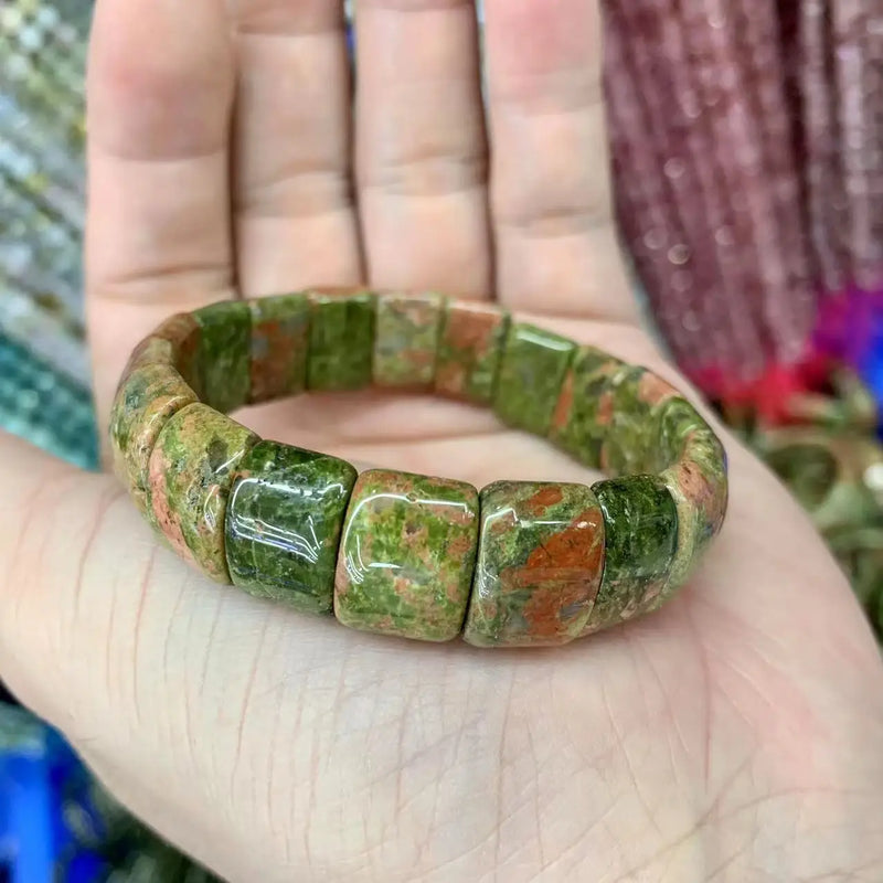 Unakite Stone Beads Bracelet Natural Gemstone Jewelry Bangle For Woman