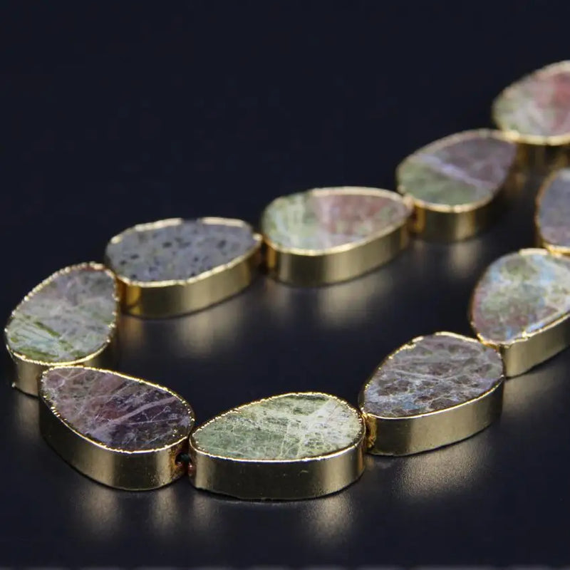 Unakite Teardrop Beads Pendants, Stone Slab Bracelets, 11pcs