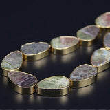 Unakite Teardrop Beads Pendants, Stone Slab Bracelets, 11pcs